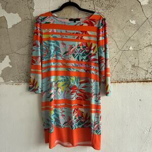 Tropical Abstract Print Shift Dress Orange Cocktail Party BCBGMAXAZRIA
